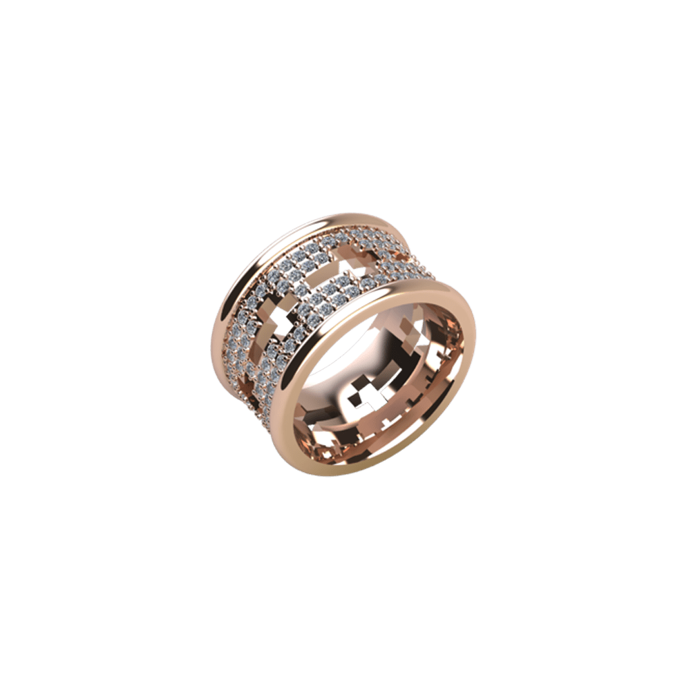 Diamond Cross Ring Rose Gold with White Gold center or Rose Gold center - Image 2