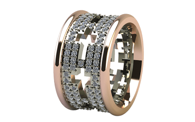Diamond Cross Ring Rose Gold with White Gold center or Rose Gold center