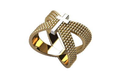 Criss-Cross Gold Studded Ring with White Gold Cross