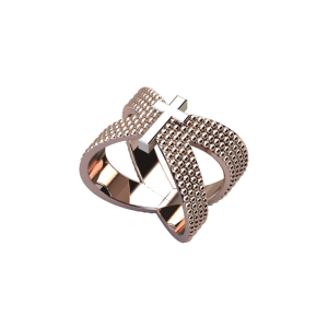 Criss-Cross Rose Gold Studded Ring with White Gold Cross
