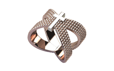 Criss-Cross Rose Gold Studded Ring with White Gold Cross