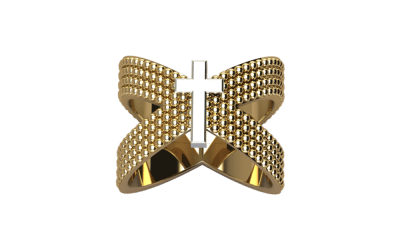 Criss-Cross Gold Studded Ring with White Gold Cross
