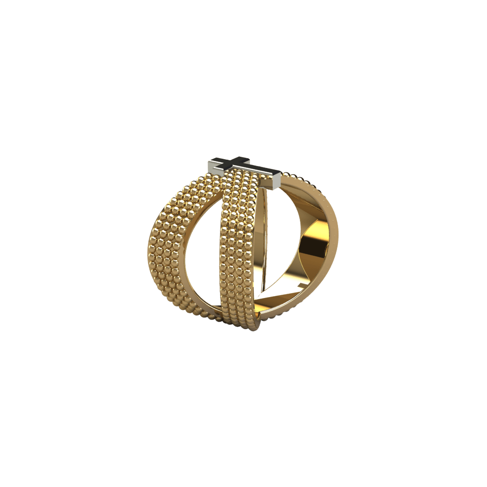 Criss-Cross Gold Studded Ring with White Gold Cross - Image 2