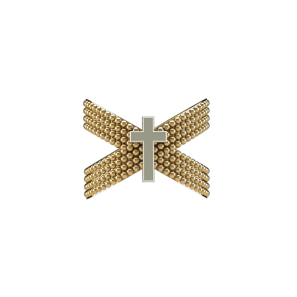 Criss-Cross Gold Studded Ring with White Gold Cross - Image 3