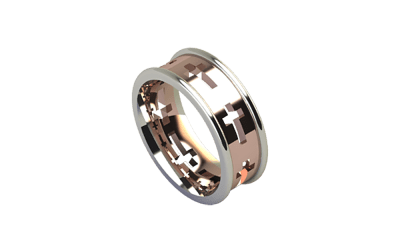 Rose Gold Cross Ring with White Gold Exterior