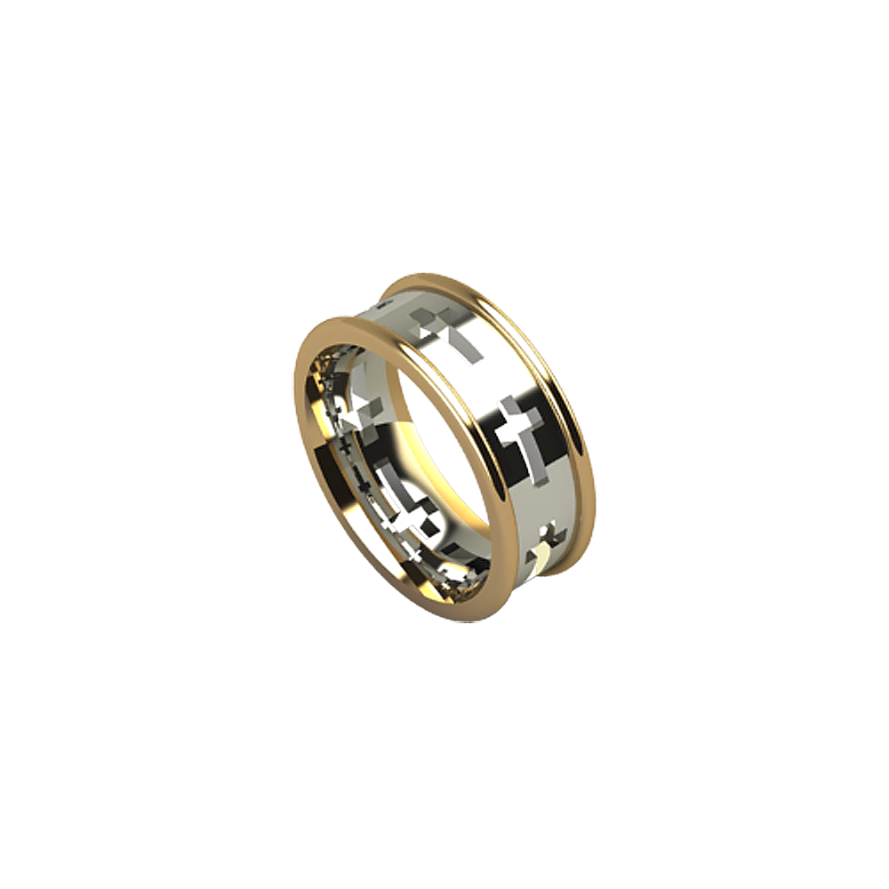 White Gold Cross Ring with Gold Exterior