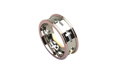White Gold Cross Ring with Rose Gold Exterior
