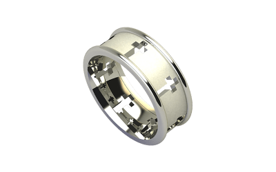 White Gold Cross Ring with White Gold Exterior